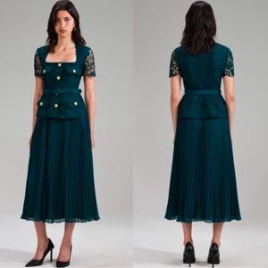 Self-Portrait Lace Pleated Midi Dress